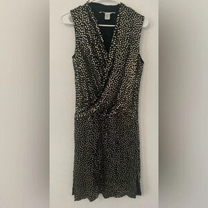Diane Von Furstenberg Issie Gold Sequin V Neck Mini Dress Black Silk Party Sz 2